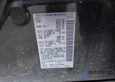 2016 Nissan Rogue Sv from USA, damaged, VIN 5N1AT2MV0GC853757